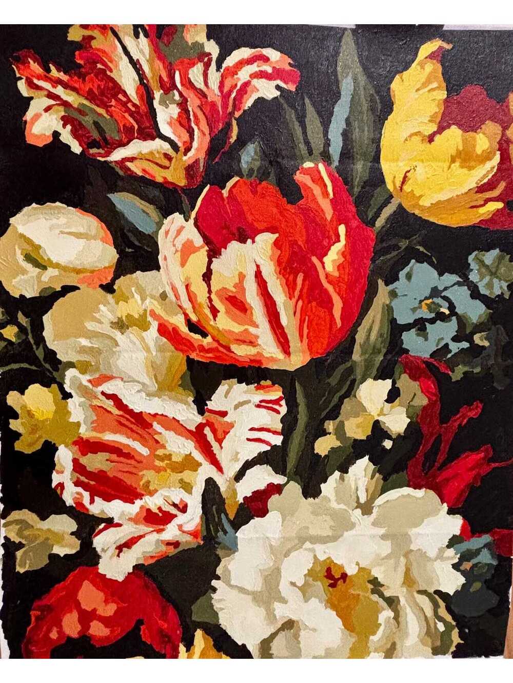 Dramatic Red and Gold Tulip Garden completed paint by numbers